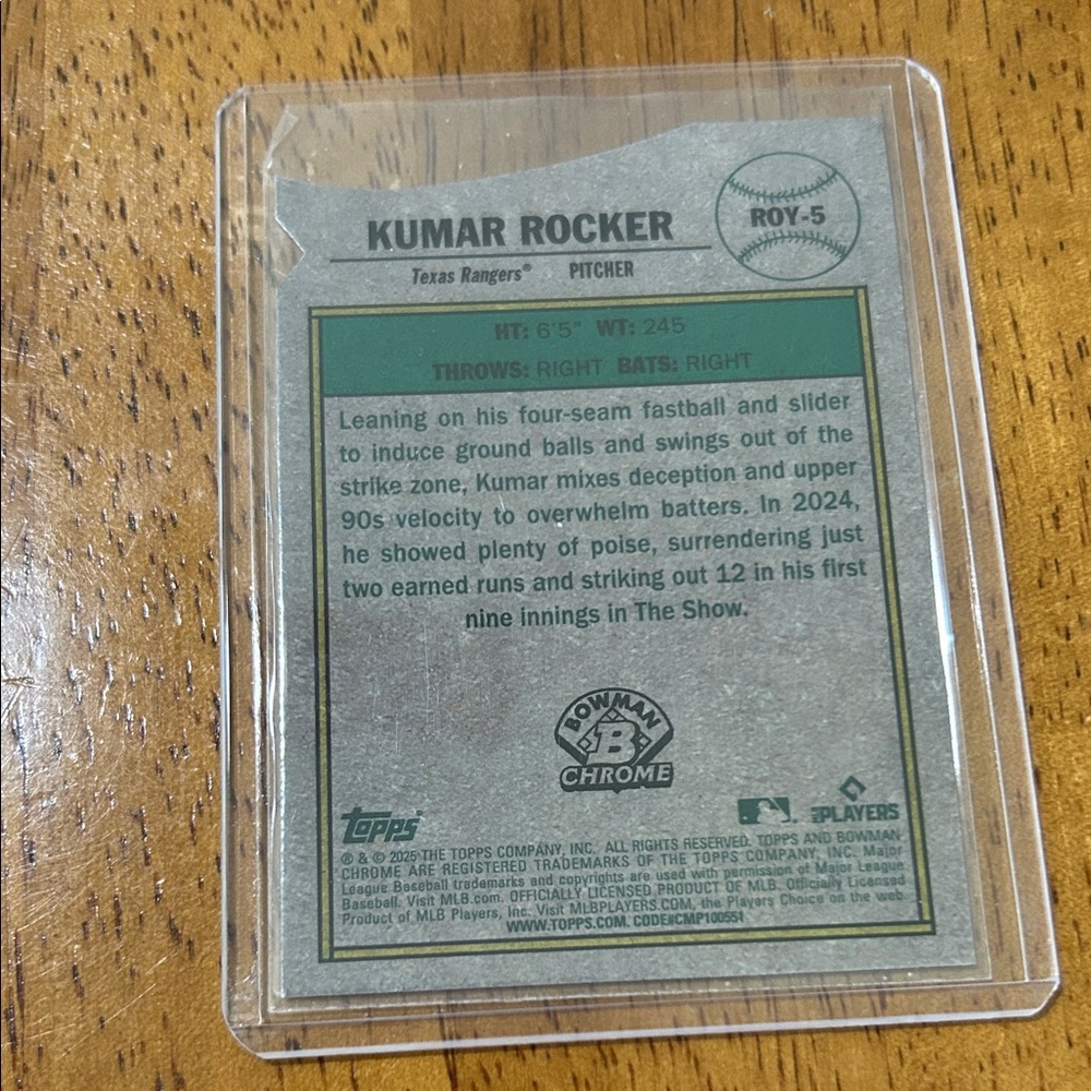 Topps Rookie Kumar Rocker Baseball Card - Green, Red, White - Picture 2 of 2
